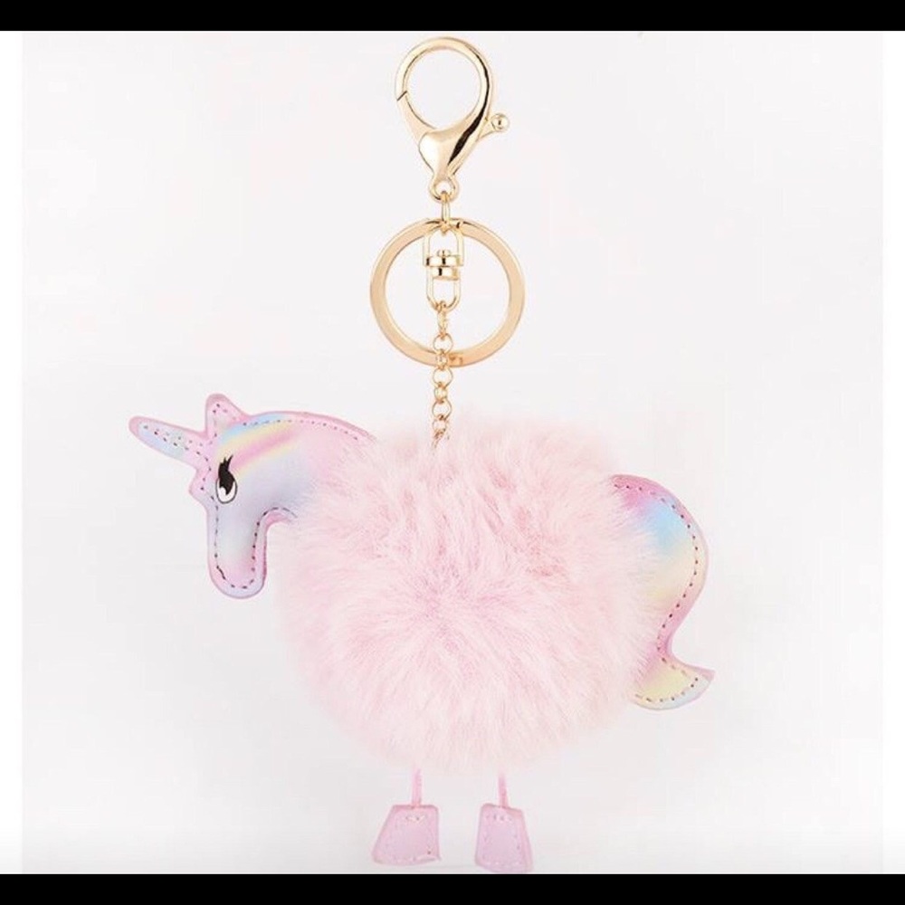 unicorn pom pom bag charm keychain